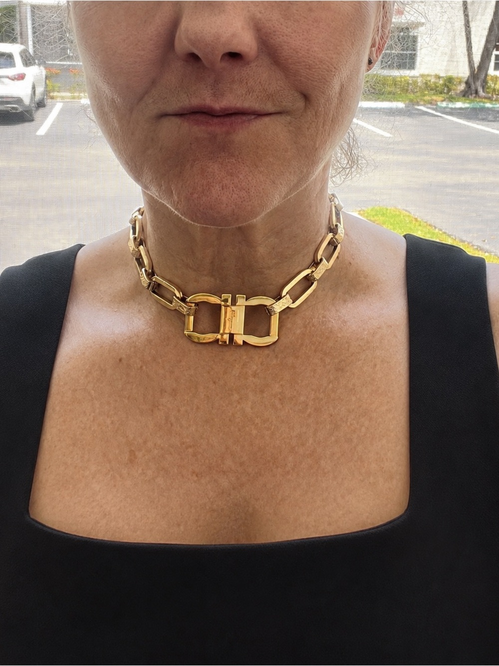 Custom Salvatore Ferragamo Vintage Gold Statement Choker Necklace 15” - Picture 9 of 11